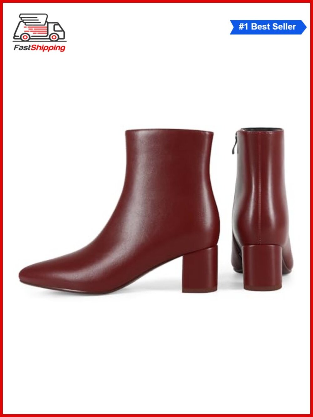 Women's Pointed Toe Ankle Boots Chunky Block Low Heel Matte Leather Booties